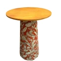 MESA ASTI - BISTRO ALTA - BASE FLORAL TERRACOTA - TAMPO MADEIRA - Cód.: 3211