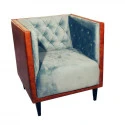 POLTRONA BARI - BASE COURVIN OCRE - ESTOFADO AVELUDADO AZUL CLARO - Cód.: 1211
