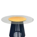 MESA ASTI - 1,40Ø - BASE LACA AZUL ESCURO - TAMPO VIDRO - Cód.: 3124