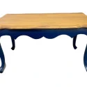 MESA MEDALHÃO - CENTRO - TAMPO  MADEIRA MBUIA - BASE LACA AZUL ESCURO - Cód.: 2390