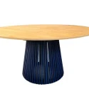 MESA ASTI - 1,60Ø - TAMPO MADEIRA MEL - BASE LACA AZUL ESCURO - Cód.: 2389