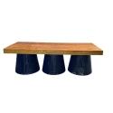 MESA MELZO - RET. - TAMPO MADEIRA - TRÊS BASES LACA AZUL ESCURO - Cód.: 3143