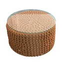 MESA NOCI - CENTRO -  TRAMAS FEITAS A MÃO - TERRACOTA - TAMPO VIDRO - Cód.: 3122