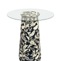 MESA ASTI - BISTRO ALTA - BASE FLORAL AZUL ESCURO - TAMPO VIDRO - Cód.: 3118