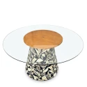 MESA ASTI - 1,40 Ø - BASE FLORAL AZUL - TAMPO VIDRO - Cód.: 3217