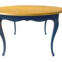MESA MEDALHÃO - 1,20ø - TAMPO MADEIRA MEL - BASE LACA AZUL ESCURO - Cód.: 2391