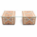 MESA ERBA - CENTRO - TERRACOTA - AZUL CLARO - CRU - TAMPO VIDRO - Cód.: 3145