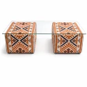 MESA ERBA - CENTRO - TERRACOTA - AZUL ESCURO - CRU - TAMPO VIDRO - Cód.: 3144