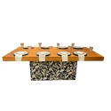MESA PÁVIA - TAMPO MADEIRA - BASE FLORAL AZUL - Cód.: 3187