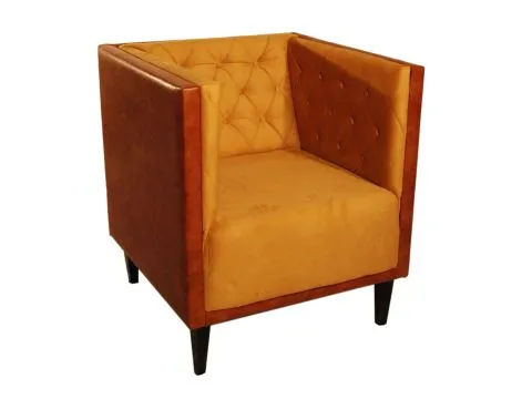 POLTRONA BARI - BASE COURVIN OCRE - ESTOFADO AVELUDADO OURO - 4 - ST Mob - Locações de mobiliário para eventos