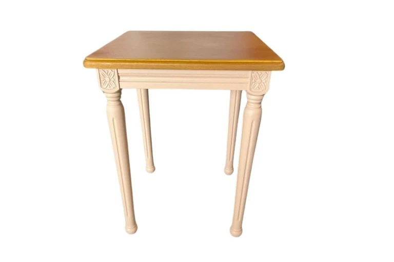 MESA ANNE - LATERAL - TAMPO MADEIRA IMBUIA - BASE LACA PEACH FUZZ ST Mob - Locações de mobiliário para eventos