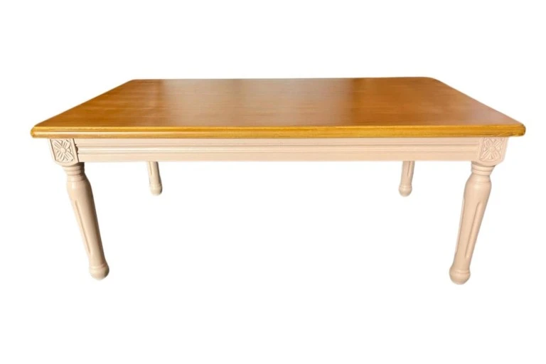 MESA ANNE P - CENTRO - TAMPO MADEIRA IMBUIA - BASE LACA PEACH FUZZ ST Mob - Locações de mobiliário para eventos