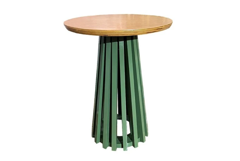 MESA ASTI - LATERAL - TAMPO MADEIRA MEL - BASE LACA VERDE ESCURO ST Mob - Locações de mobiliário para eventos