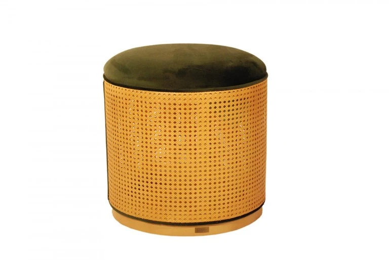 PUFF ROMA - BASE EM PALHA NATURAL - ASSENTO VERDE ESCURO ST Mob - Locações de mobiliário para eventos