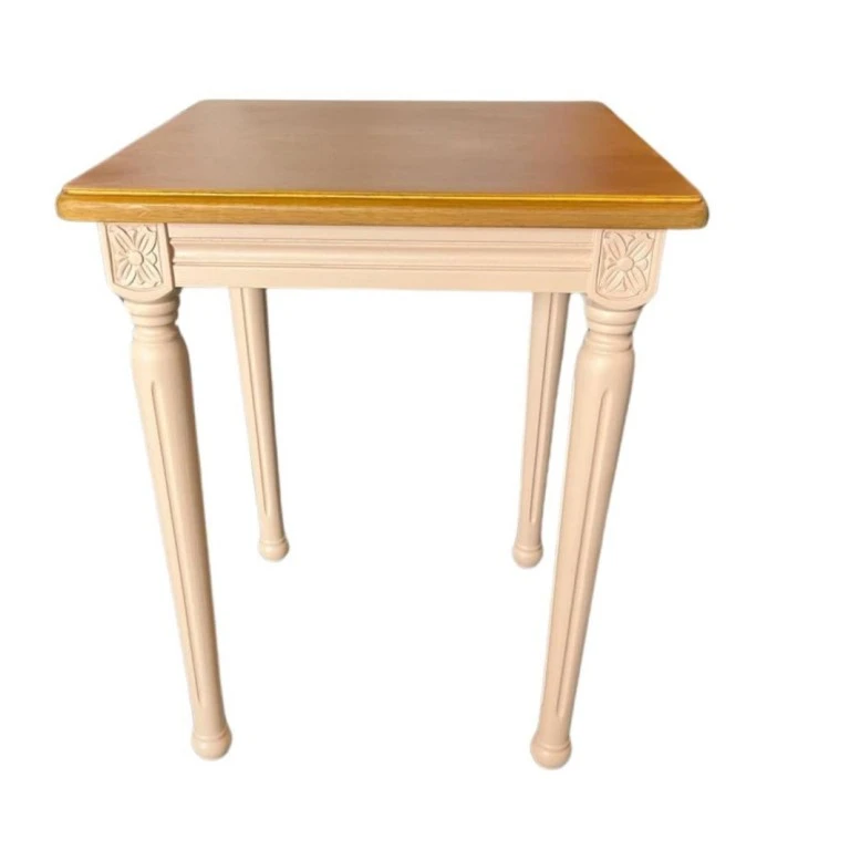 MESA ANNE - LATERAL - TAMPO MADEIRA IMBUIA - BASE LACA PEACH FUZZ ST Mob - Locações de mobiliário para eventos