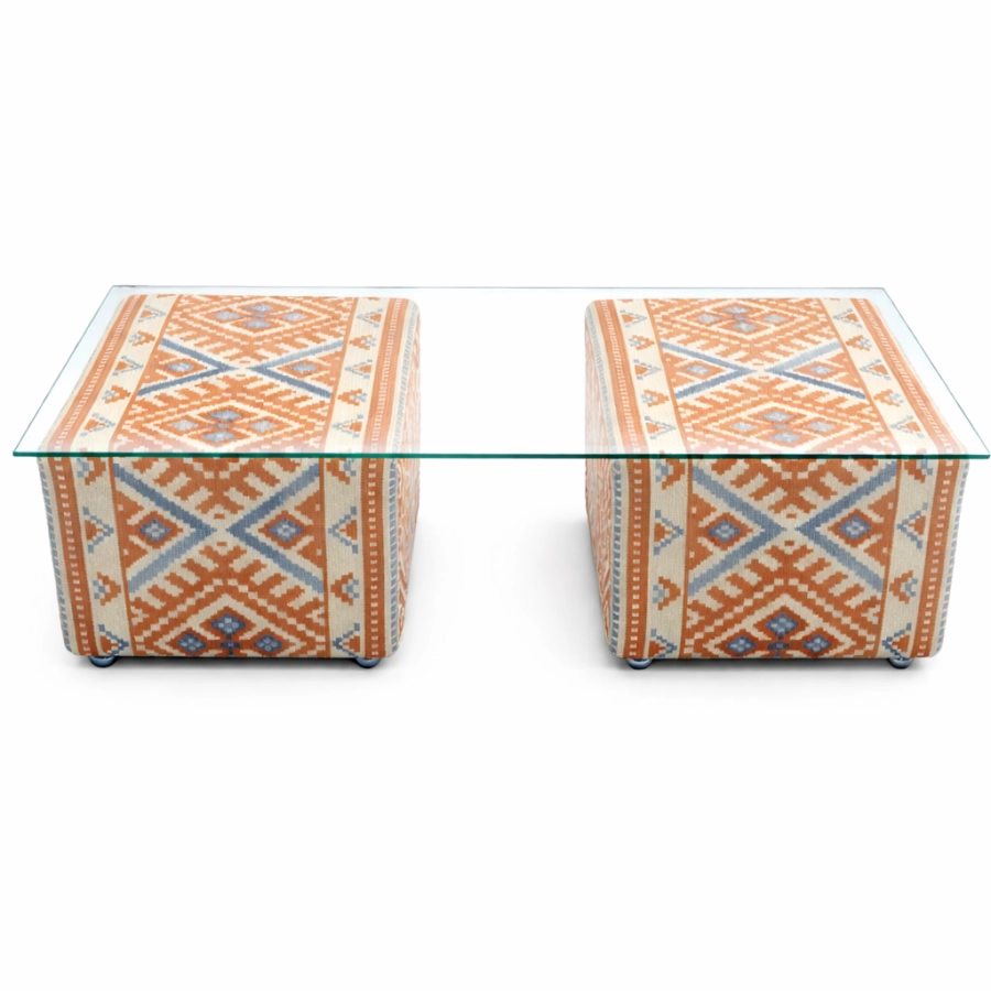 MESA ERBA - CENTRO - AZUL CLARO - TERRACOTA - TAMPO VIDRO ST Mob - Locações de mobiliário para eventos