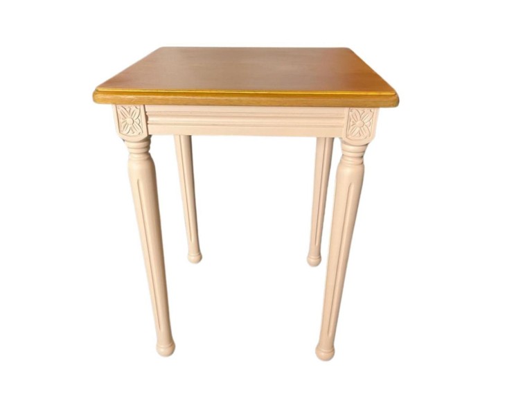 MESA ANNE - LATERAL - TAMPO MADEIRA IMBUIA - BASE LACA PEACH FUZZ ST Mob - Locações de mobiliário para eventos