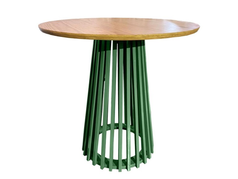 MESA ASTI - BISTRO BAIXA - BASE LACA VERDE ESCURO - TAMPO MADEIRA MEL ST Mob - Locações de mobiliário para eventos