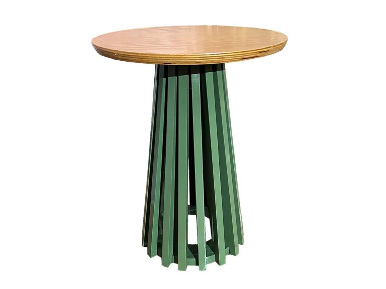 MESA ASTI - LATERAL - TAMPO MADEIRA MEL - BASE LACA VERDE ESCURO ST Mob - Locações de mobiliário para eventos