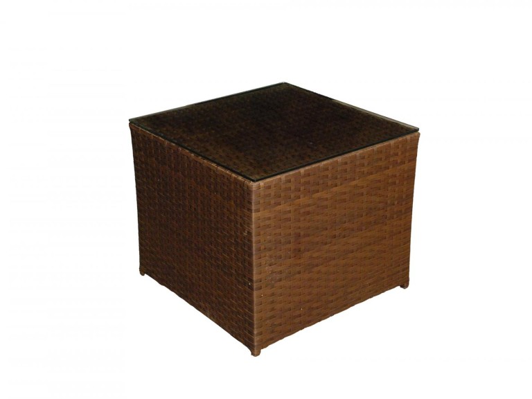 MESA FLÓRIDA - LATERAL - FIBRA SINTÉTICA TABACO - TAMPO VIDRO ST Mob - Locações de mobiliário para eventos