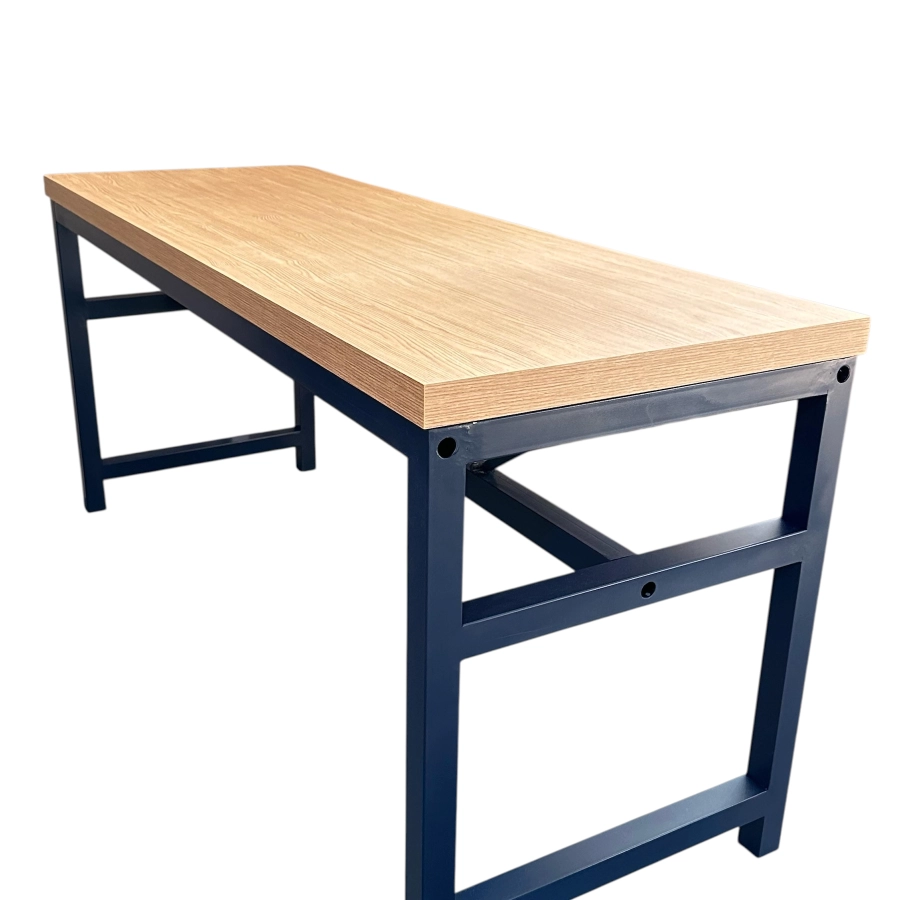 MESA LUGO - BISTRO COMUNITÁRIA ALTA - BASE FERRO AZUL - TAMPO FRESNO ST Mob - Locações de mobiliário para eventos