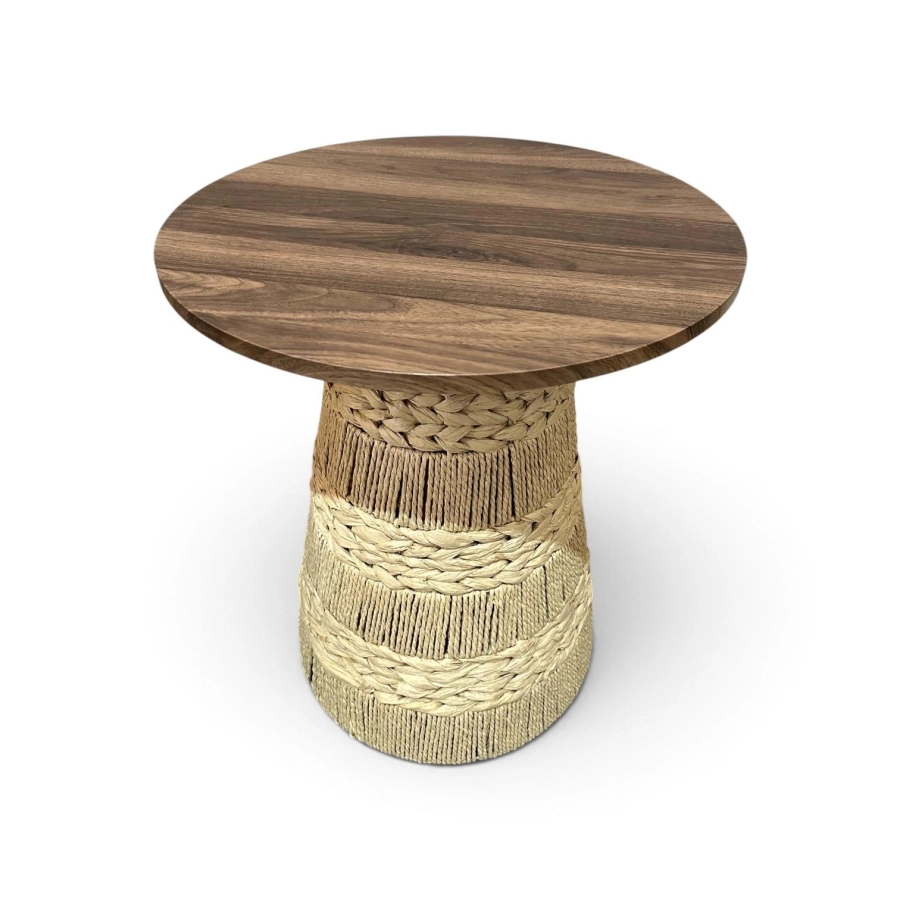 MESA MILAZZO - G - LATERAL - BASE FIBRA NATURAL BEGE E TAMPO MADEIRA FREIJÓ ST Mob - Locações de mobiliário para eventos