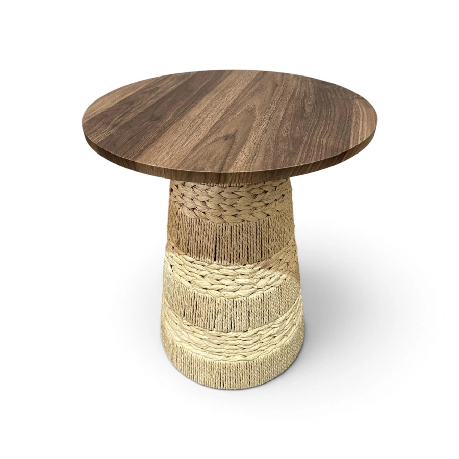 MESA MILAZZO - M - LATERAL - BASE FIBRA NATURAL BEGE E TAMPO FREIJÓ ST Mob - Locações de mobiliário para eventos