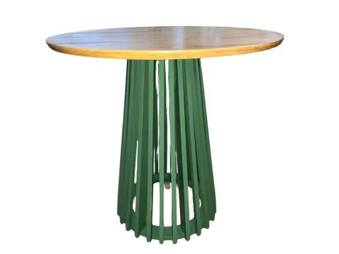 MESA ASTI - BISTRO BAIXA - BASE LACA VERDE - TAMPO MADEIRA MEL - 1 - ST Mob - Locações de mobiliário para eventos