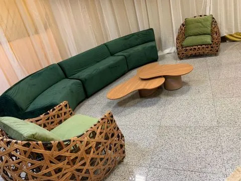 POLTRONA PONZA - TRAMA NINHO IMBUIA - 2 ALMOFADAS AVELUDADO VERDE PISTACHE - 2 - ST Mob - Locações de mobiliário para eventos