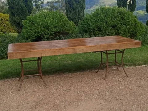MESA PESCARA - RET. - BASE FERRO AÇO CORTEN - TAMPO MADEIRA - 1 - ST Mob - Locações de mobiliário para eventos