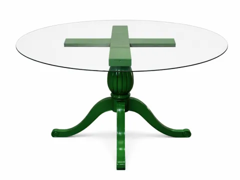 MESA ITÁLIA - BASE LACA VERDE - TAMPO VIDRO - 1 - ST Mob - Locações de mobiliário para eventos