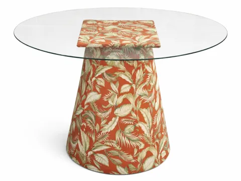 MESA ASTI - 1,40Ø - BASE FLORAL TERRACOTA - TAMPO VIDRO - 1 - ST Mob - Locações de mobiliário para eventos