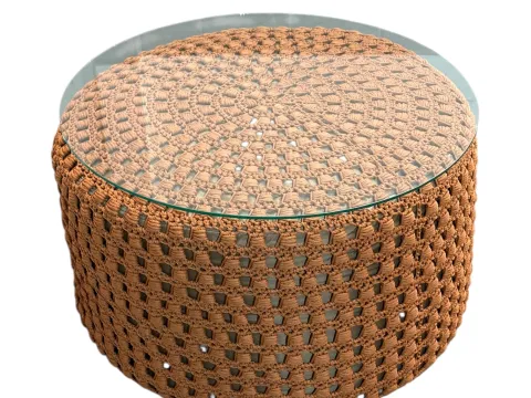 MESA NOCI - CENTRO -  TRAMAS FEITAS A MÃO - TERRACOTA - TAMPO VIDRO - 1 - ST Mob - Locações de mobiliário para eventos