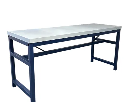 MESA LUGO - BISTRO COMUNITÁRIA ALTA - BASE FERRO AZUL - TAMPO AZUL - 2 - ST Mob - Locações de mobiliário para eventos
