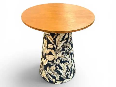 MESA ASTI - BISTRO BAIXA - BASE FLORAL AZUL - TAMPO MEL - 1 - ST Mob - Locações de mobiliário para eventos