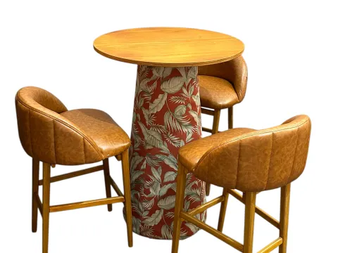 MESA ASTI - BISTRO ALTA - BASE FLORAL TERRACOTA - TAMPO MADEIRA - 3 - ST Mob - Locações de mobiliário para eventos