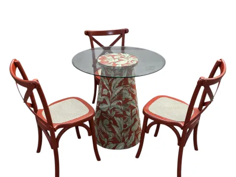 MESA ASTI - BISTRO BAIXA - BASE FLORAL TERRACOTA - TAMPO VIDRO - 4 - ST Mob - Locações de mobiliário para eventos