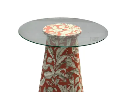 MESA ASTI - BISTRO BAIXA - BASE FLORAL TERRACOTA - TAMPO VIDRO - 1 - ST Mob - Locações de mobiliário para eventos