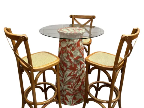 MESA ASTI - BISTRO ALTA - BASE FLORAL TERRACOTA - TAMPO VIDRO - 3 - ST Mob - Locações de mobiliário para eventos