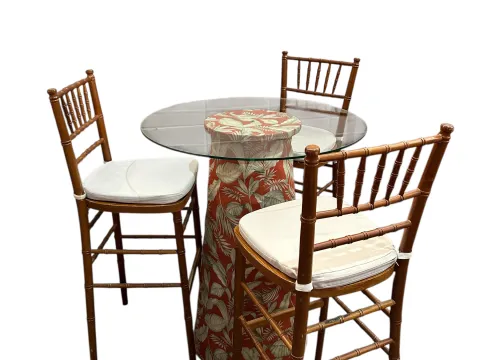 MESA ASTI - BISTRO ALTA - BASE FLORAL TERRACOTA - TAMPO VIDRO - 2 - ST Mob - Locações de mobiliário para eventos