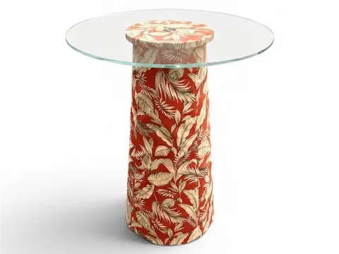 MESA ASTI - BISTRO ALTA - BASE FLORAL TERRACOTA - TAMPO VIDRO - 1 - ST Mob - Locações de mobiliário para eventos