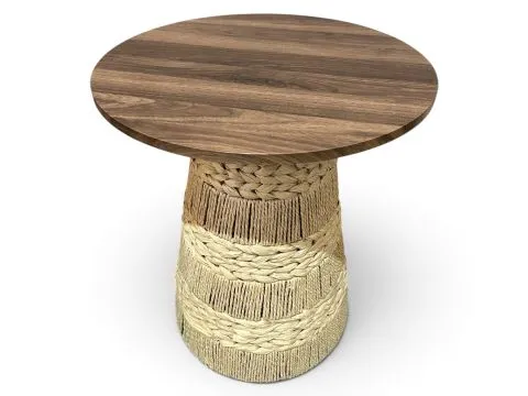 MESA MILAZZO - G - LATERAL - BASE FIBRA NATURAL BEGE E TAMPO MADEIRA FREIJÓ - 1 - ST Mob - Locações de mobiliário para eventos