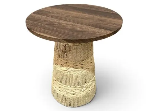 MESA MILAZZO - P - LATERAL - BASE FIBRA NATURAL BEGE E TAMPO FREIJÓ - 1 - ST Mob - Locações de mobiliário para eventos
