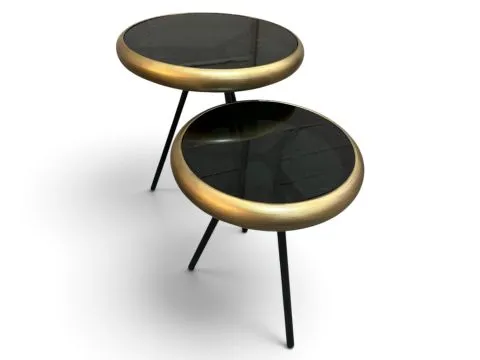 MESA GIARRE G - LATERAL - BORDA DOURADA - BASE FERRO PRETA - TAMPO VIDRO PRETO - 2 - ST Mob - Locações de mobiliário para eventos