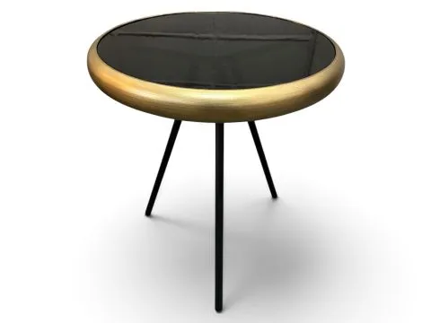 MESA GIARRE G - LATERAL - BORDA DOURADA - BASE FERRO PRETA - TAMPO VIDRO PRETO - 1 - ST Mob - Locações de mobiliário para eventos