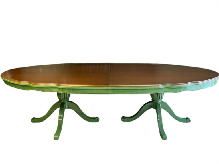 MESA CARRARA - 3,00 MTS -  TAMPO MADEIRA IMBUIA - BASE LACA VERDE ST Mob - Locações de mobiliário para eventos
