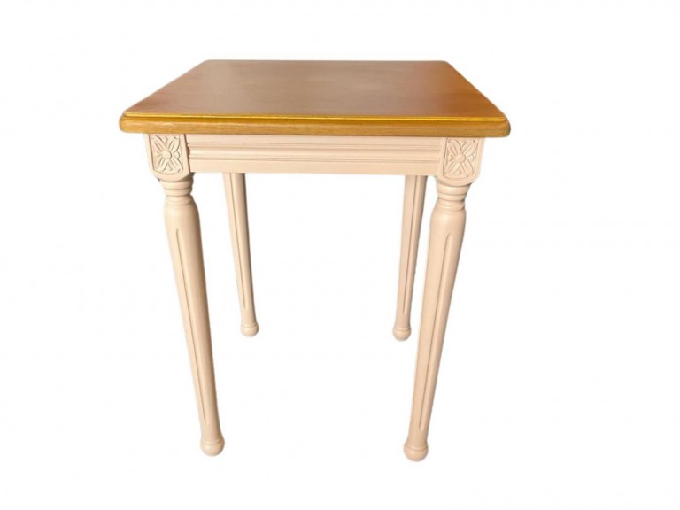 MESA ANNE - LATERAL - TAMPO MADEIRA IMBUIA - BASE LACA PEACH FUZZ ST Mob - Locações de mobiliário para eventos