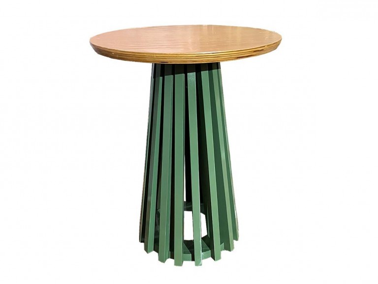 MESA ASTI - LATERAL - TAMPO MADEIRA MEL - BASE LACA VERDE ST Mob - Locações de mobiliário para eventos