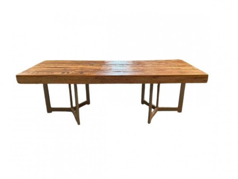 MESA FORLI RIPADA - 2,50 X 1,00 X 0,80 ALT. -  TAMPO MADEIRA - BASE FERRO CHAMPANHE ST Mob - Locações de mobiliário para eventos